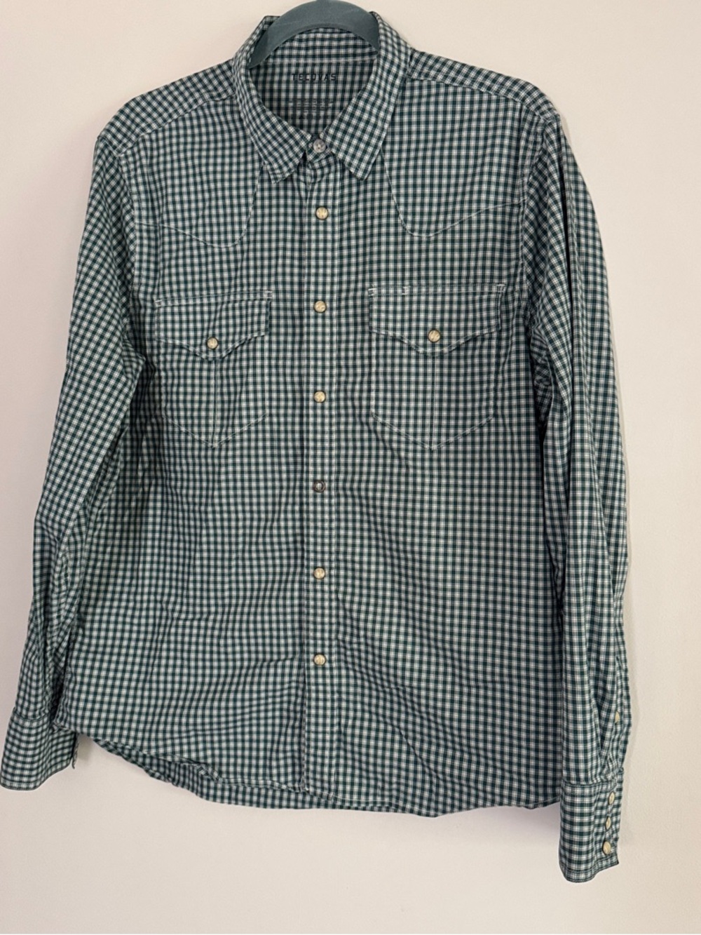 Men’s M - Tecovas Green Gingham Pearl Snap Button-Down Country/Western Shirt